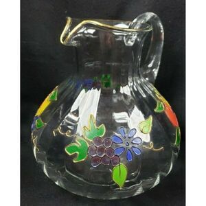 RARE Vintage Romanian Hand Painted Fifth Avenue Crystal Ltd 8" Pitcher Gold Trim